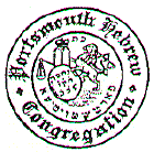Portsmouth Hebrew Congregation.  Congregations stationery seal .  Probably cut by Benjamin Levi, engraver, singnator to the congregation lease of their first burial ground on 6th December 1749.  (Dr Aubrey Weinberg, Introduction) 
